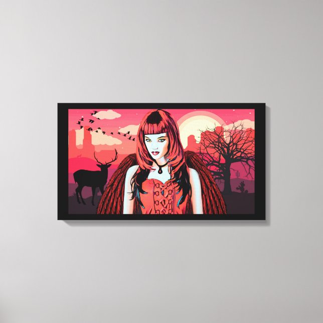 Gothic Red Angel Woman in Desert Original Art Canvastryck (Framsida)