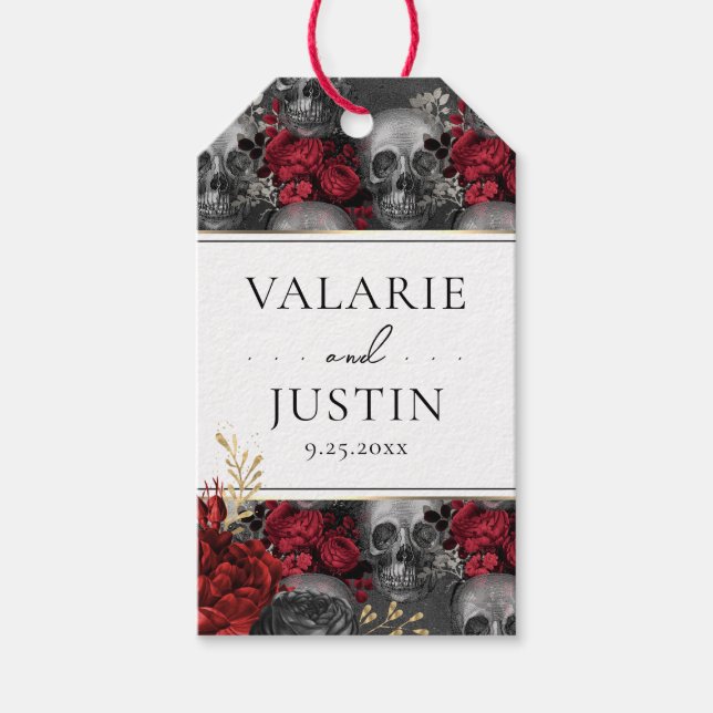 Gothic Red Black Blommigt Bröllop Presentetikett (Framsidan)