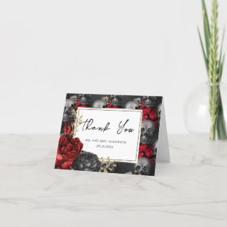 Gothic Red Black Blommigt Bröllop Tack Kort