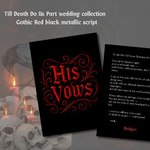 Gothic Red & Black Bröllop Vow Brev - hans Vows Kort