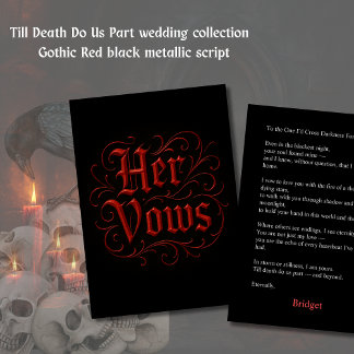 Gothic Red & Black Bröllop Vow Brev - hennes ängar Kort