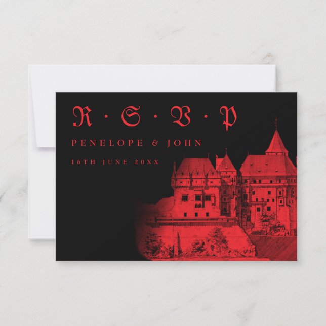 Gothic Red Black Castle Destination Wedding OSA Kort (Framsida)