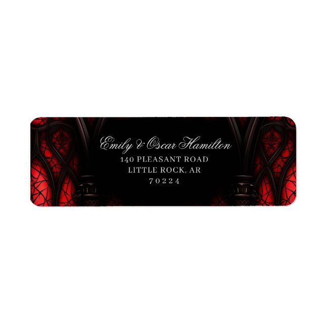 Gothic Red & Black Cathedral Returadress Returadress Etikett (Framsidan)