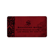 Gothic Red Black Damask-bröllopsetiketter