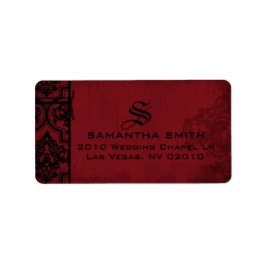 Gothic Red Black Damask-bröllopsetiketter Adressetikett