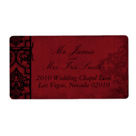 Gothic Red Black Damask-bröllopsetiketter Fraktsedel