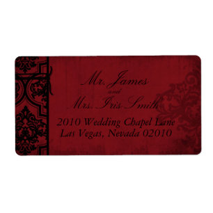 Gothic Red Black Damask-bröllopsetiketter Fraktsedel
