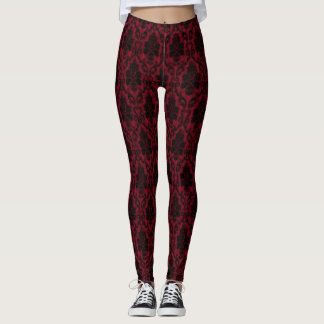 Gothic Red Black Damask Leggings