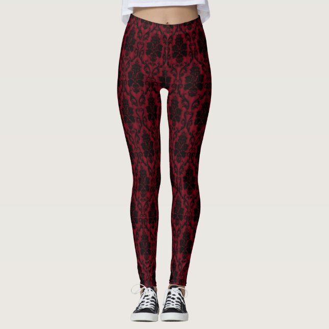 Gothic Red Black Damask Leggings (Framsida)