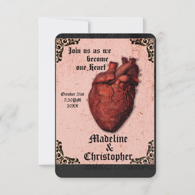 Gothic Red Black Macabre Heart Bröllopsbjudan Inbjudningar (Framsida)