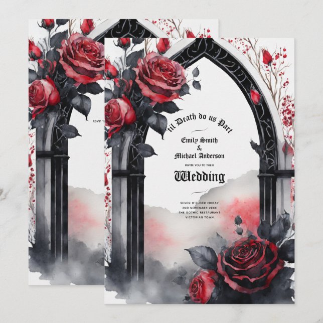 Gothic Red Black Ro Til Död tillhör oss Inbjudningar (Fram/baksida)