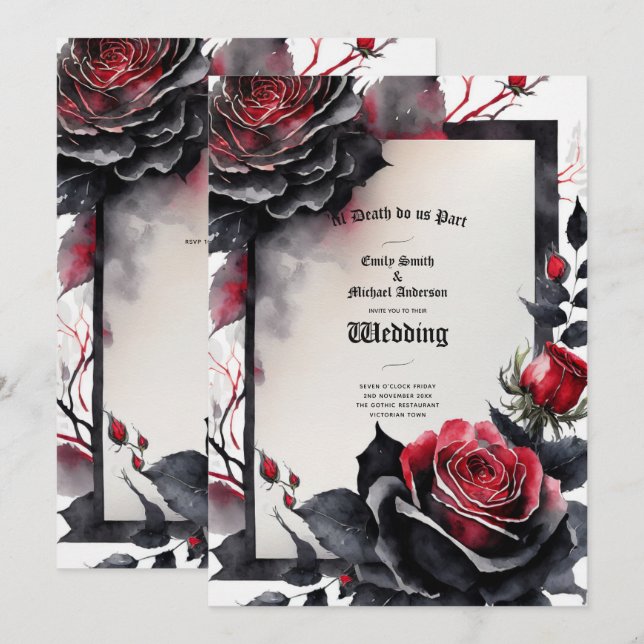 Gothic Red Black Ro Til Död tillhör oss Inbjudningar (Fram/baksida)