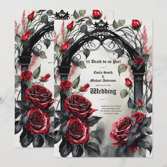 Gothic Red Black Ro Til Död tillhör oss Inbjudningar (Fram/baksida)