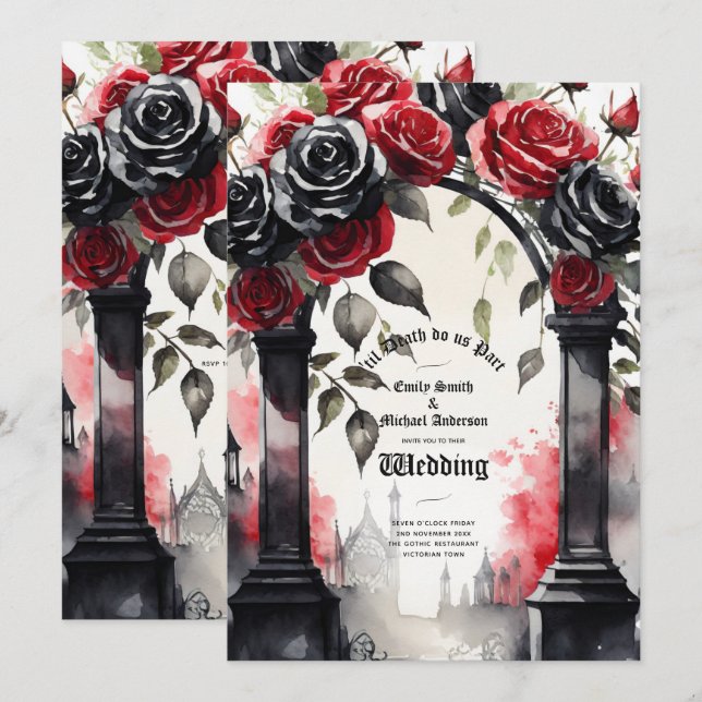 Gothic Red Black Ro Til Död tillhör oss Inbjudningar (Fram/baksida)