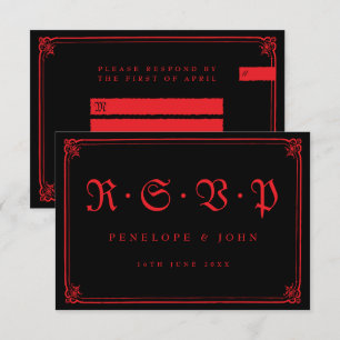 Gothic Red Black Typography Bröllop OSA Kort