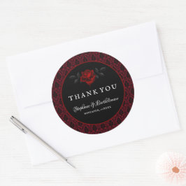 Gothic Red Damask Ros Bröllop Runt Klistermärke
