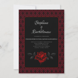 Gothic Red Damask Rose Wedding Inbjudningar