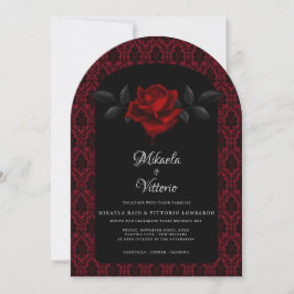 Gothic Red Damask Rose Wedding Inbjudningar