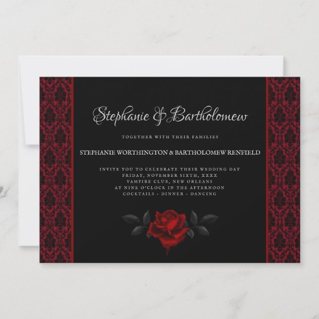 Gothic Red Damask Rose Wedding Invitation Inbjudningar (Framsida)