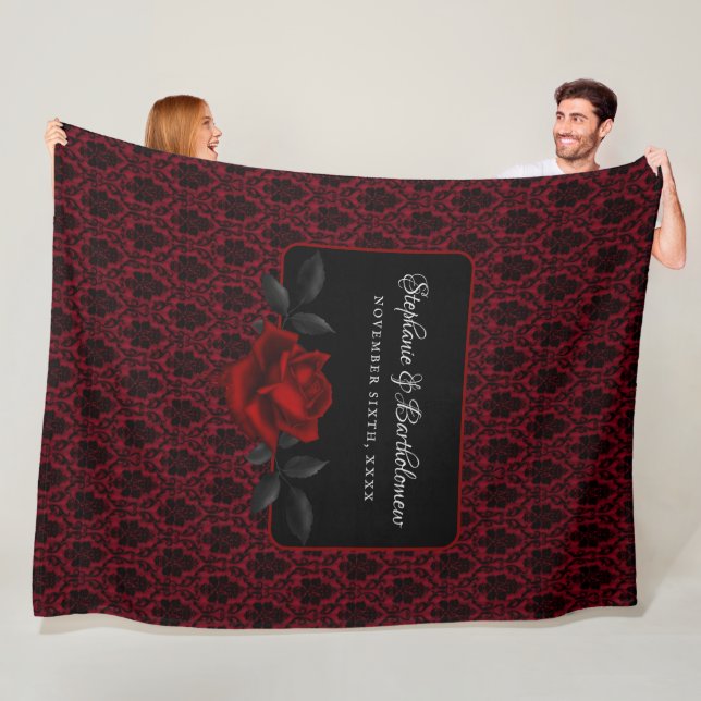 Gothic Red Damaskros Bröllop Fleecefilt (På plats)