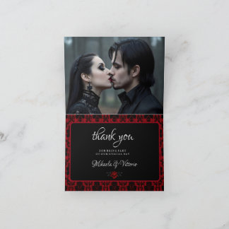 Gothic Red Damaskros Bröllop Tack Kort