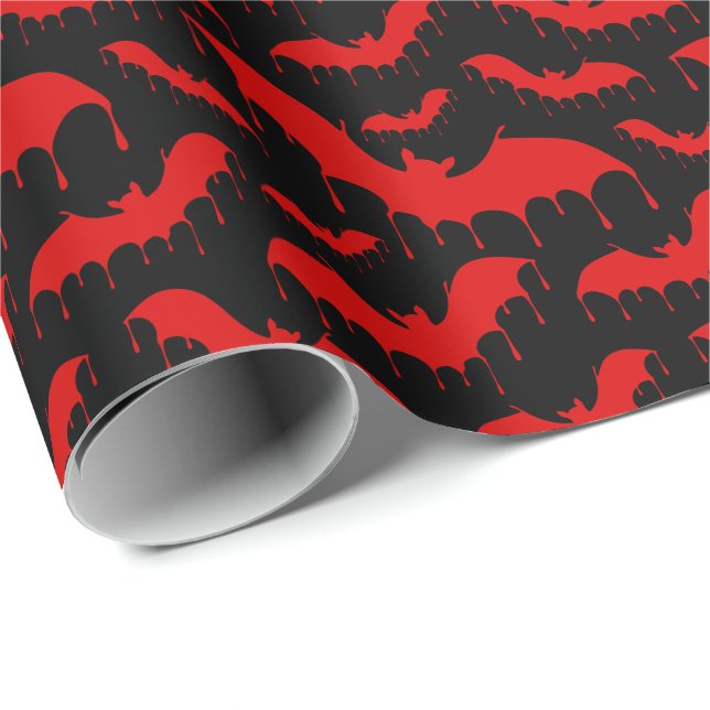 Gothic Red Dripping Blood Fladdermöss Halloween Presentpapper (Rullad Hörn)