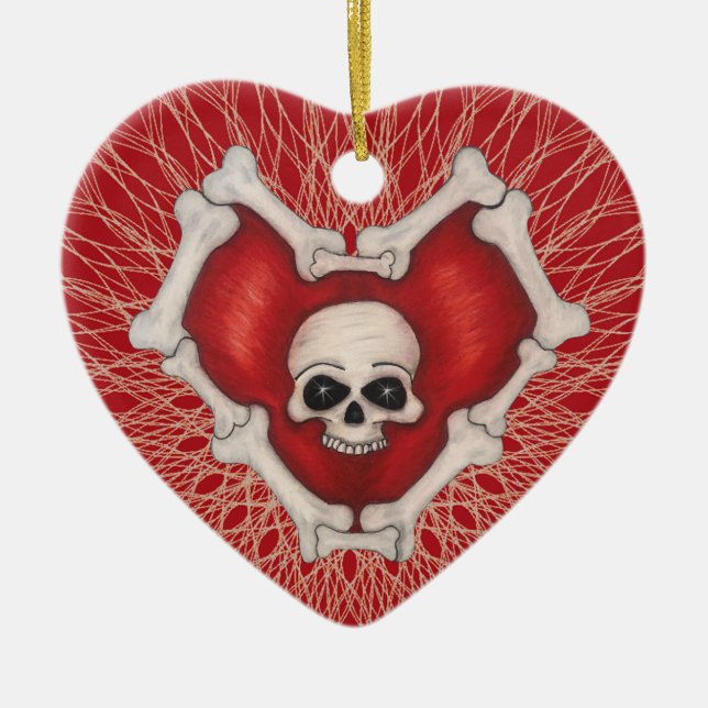 Gothic Red Heart cirkulerat med benskal Spiral Julgransprydnad Keramik (Framsidan)