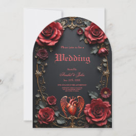 Gothic Red Heart med Ro - Mörk Romantic Inbjudningar