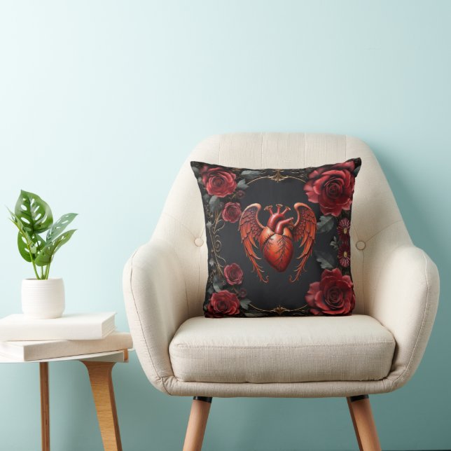 Gothic Red Heart med Ro - Mörk Romantic Kudde (Stol)