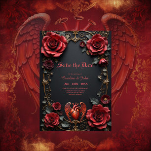 Gothic Red Heart med Ro - Mörk Romantic Spara Datumet