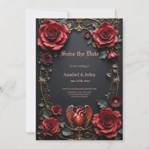 Gothic Red Heart med Ro - Mörk Romantic Spara Datumet