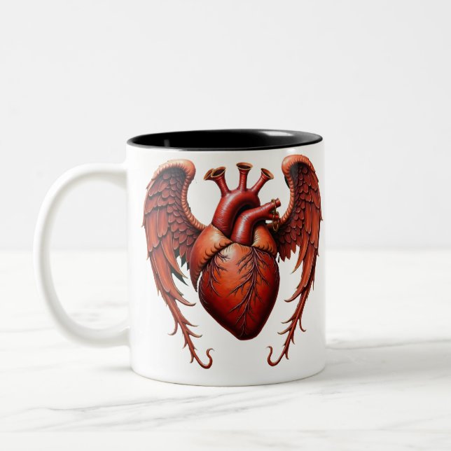 Gothic Red Heart med Ro - Mörk Romantic Två-Tonad Mugg (Vänster)