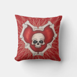 Gothic Red Heart på Spiral White Skull och Bones Kudde