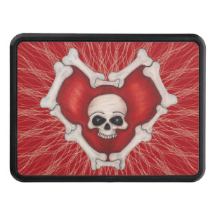 Gothic Red Heart Skull och Bones Spidery Linjer Dragkroksskydd