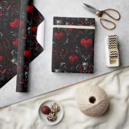 Gothic Red Hearts and Gray Skulls Presentpapper