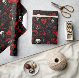 Gothic Red Hearts and Skulls Presentpapper