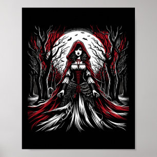 Gothic Red Riding Huva Mörk Halloween Spooky Poster
