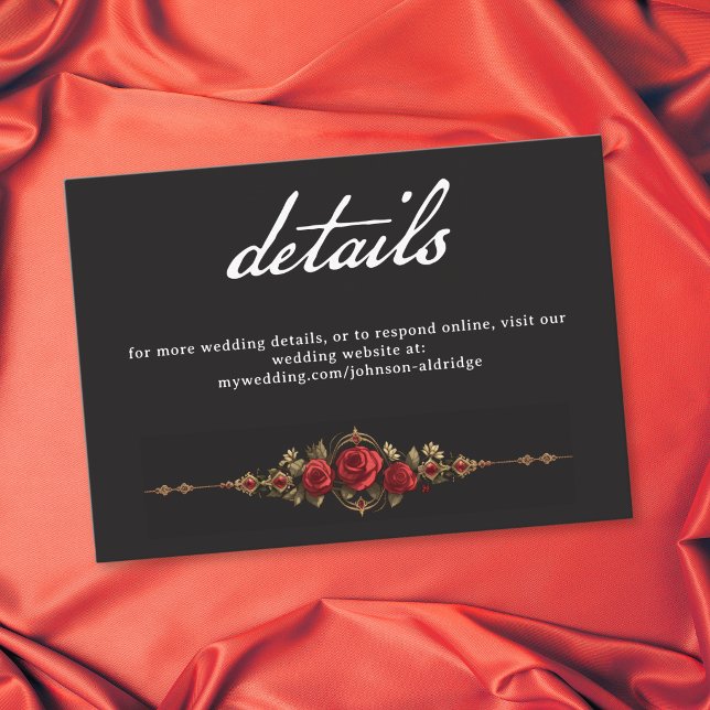 Gothic Red Rose Border Tills Mandomens Dag Bröllop Tilläggskort (Gothic Red Rose Border Until Death Wedding Enclosure Card)