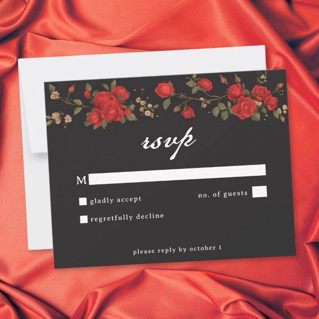 Gothic Red Rose Tills döden skiljer oss åt Bröllop OSA Kort (Gothic Red Rose Until Death Do Us Part Wedding RSVP Card)