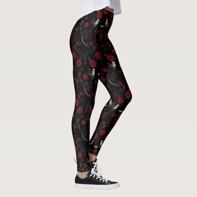 Gothic Red Roses Chain Red Heart and White Crow Leggings (Höger)