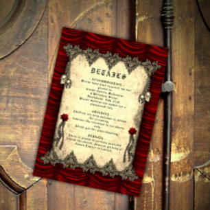 Gothic Red Silke och Guld Döskallar Bröllop Tilläggskort