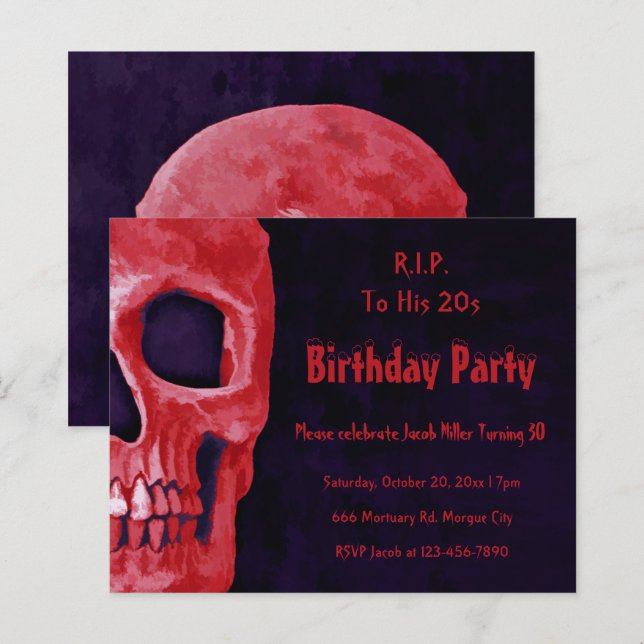 Gothic Red Skull Birthday till hans 20-årsbudget (Fram/baksida)