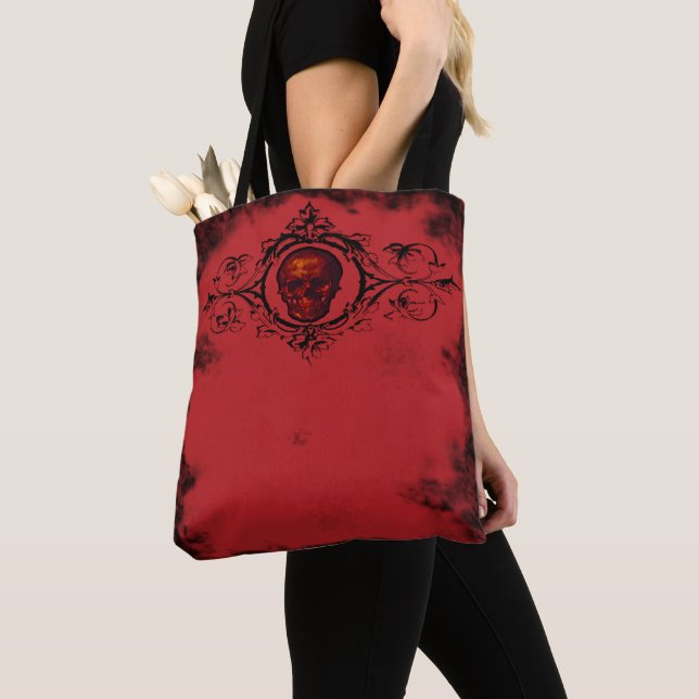 Gothic Red Skull Tote Tygkasse (Närbild)