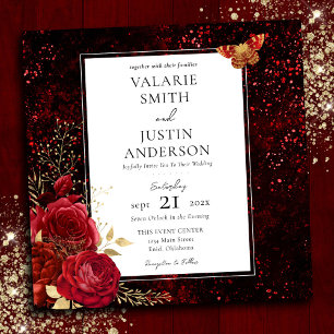 Gothic Red Splatter Blommigt Bröllop alla i ett Inbjudningar
