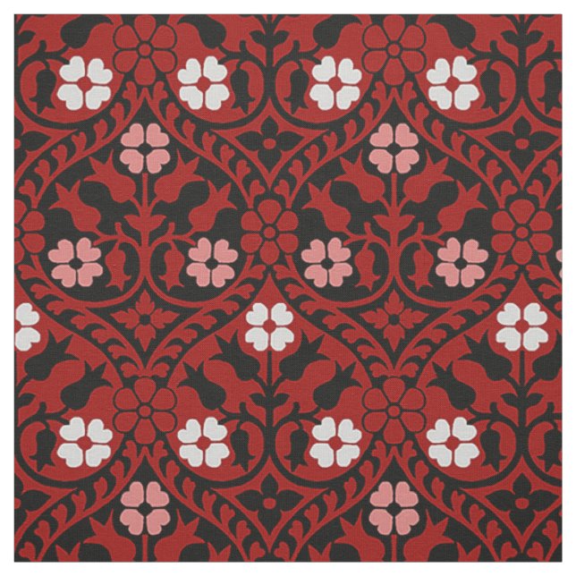 Gothic Revival Blommigt, Blood Red Tyg (Provkarta)