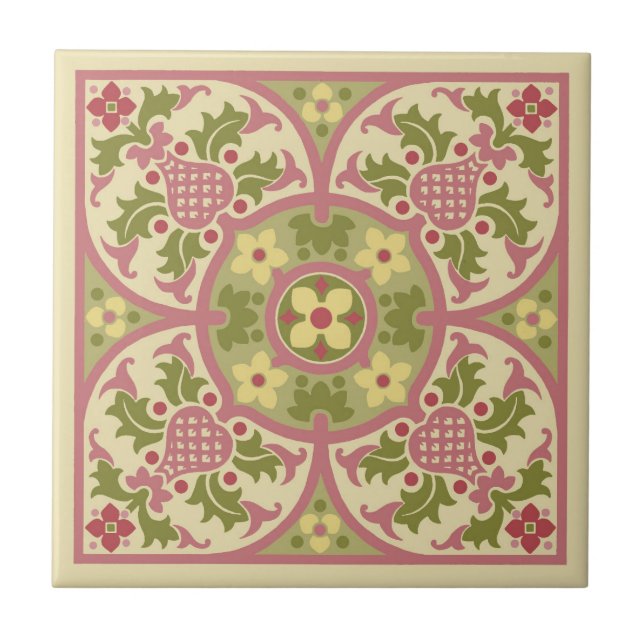 Gothic Revival Blommigt Medallion Ceramic Tile Kakelplatta (Framsidan)