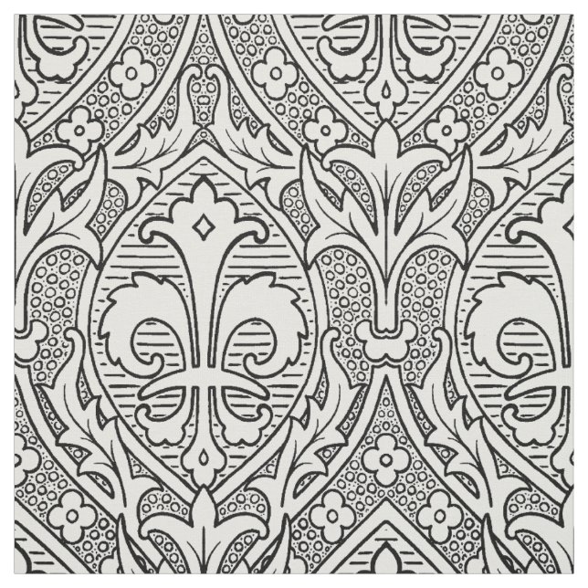 Gothic Revival Fleur de Lys - Black and White Tyg (Provkarta)