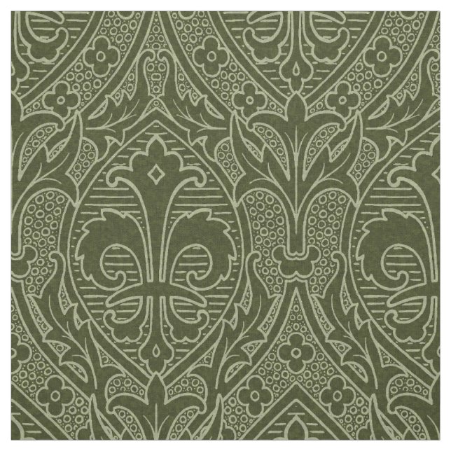 Gothic Revival Fleur de Lys - Loden Grönt Tyg (Provkarta)