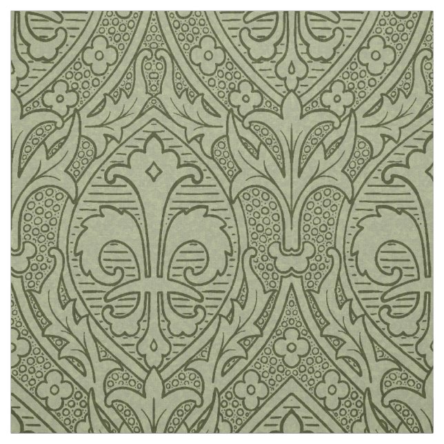 Gothic Revival Fleur de Lys - Mossy-Grönten Tyg (Provkarta)