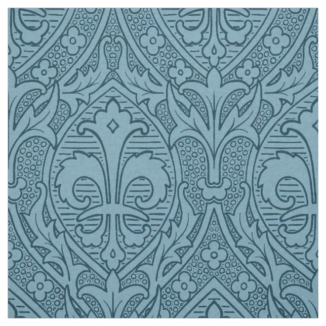 Gothic Revival Fleur de Lys - Peacock Blue Tyg (Provkarta)